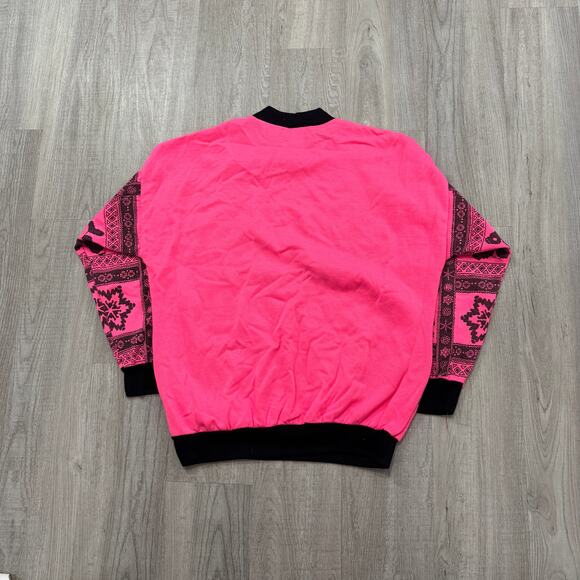 Vintage Panda Bear Sweatshirt Women's Medium Pink Geometric Animals 90s USA - Picture 6 of 7